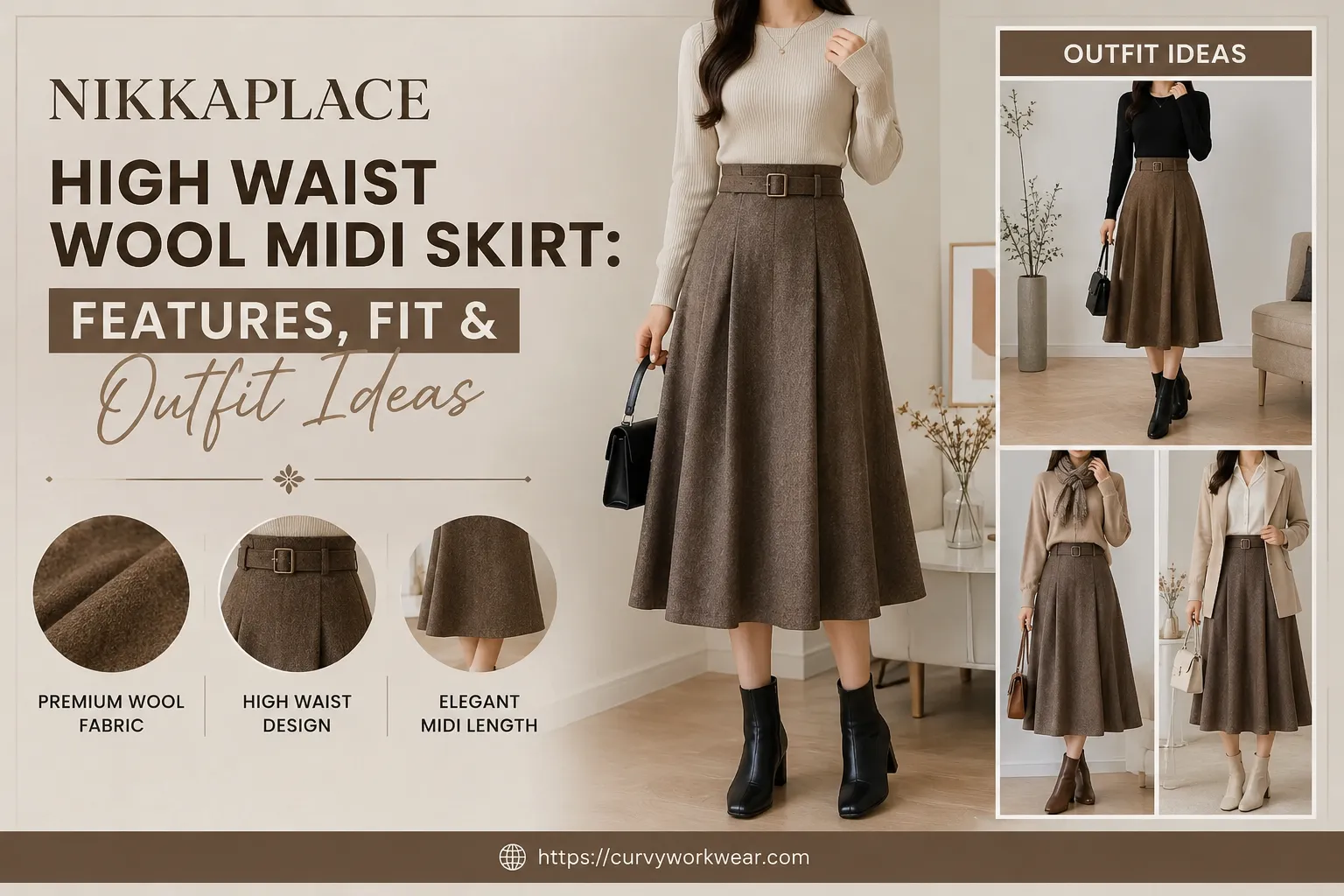 nikkaplace high waist wool midi skirt