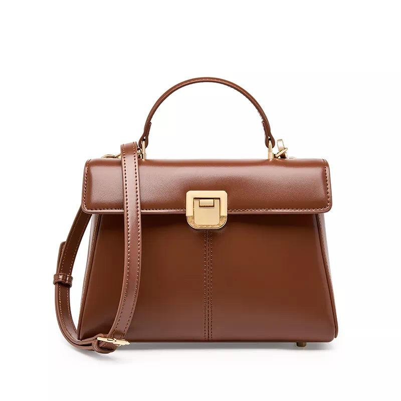 Structured leather satchel bag with top handle