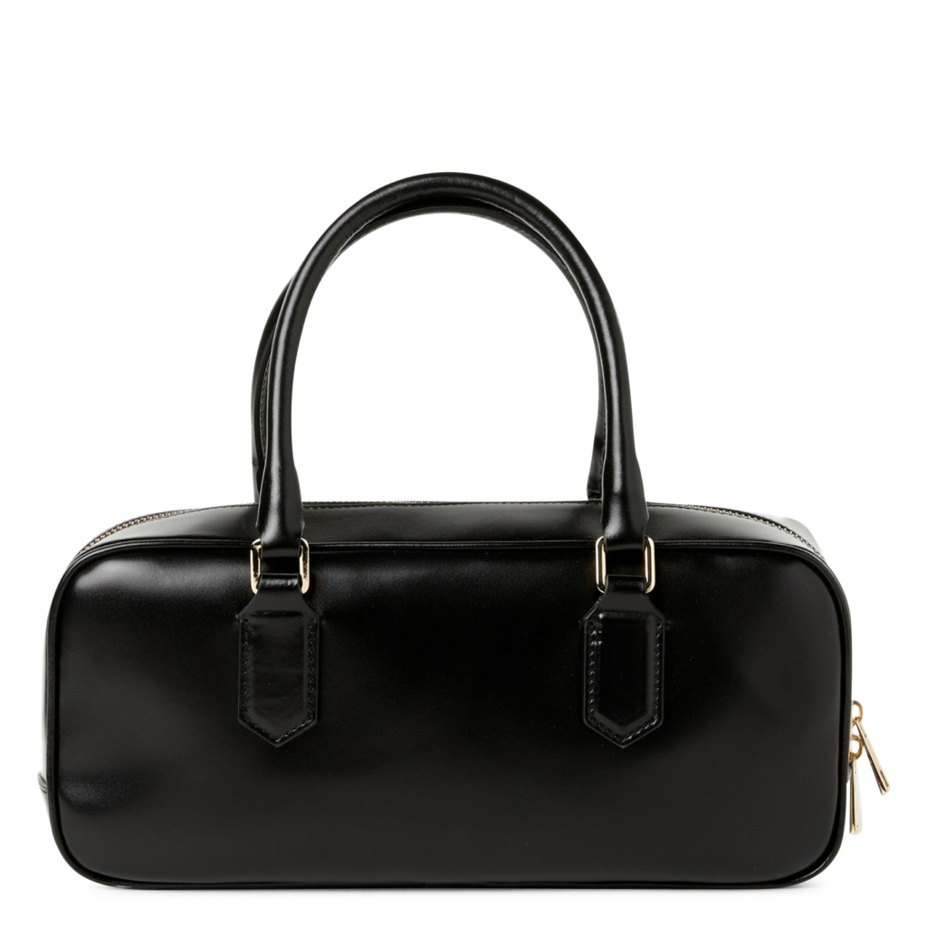 Black leather bowling bag with short handles