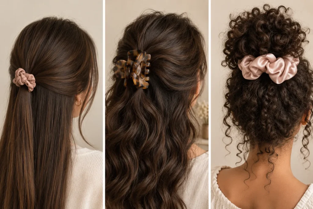 Knot hair accessories styled on fine, thick and curly hair